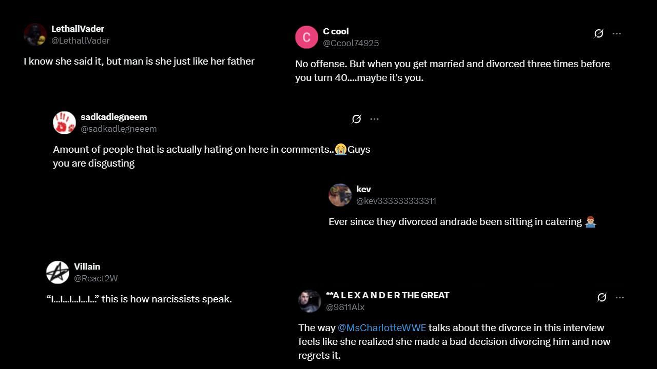 Fans had conflicting reactions to Flair's comments (screenshots via X)